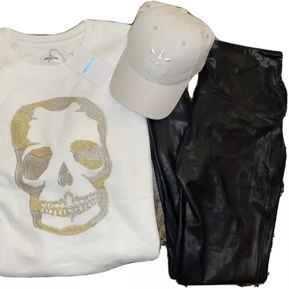 🎉HP🎉NEW Zadig And Voltaire White Upper Gold/Slv Glitter Skull Sweatshirt Sz M✨ - Picture 5 of 13